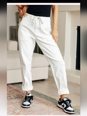 NWT Judy Blue Drawstring High Rise Jeans Size 27 White